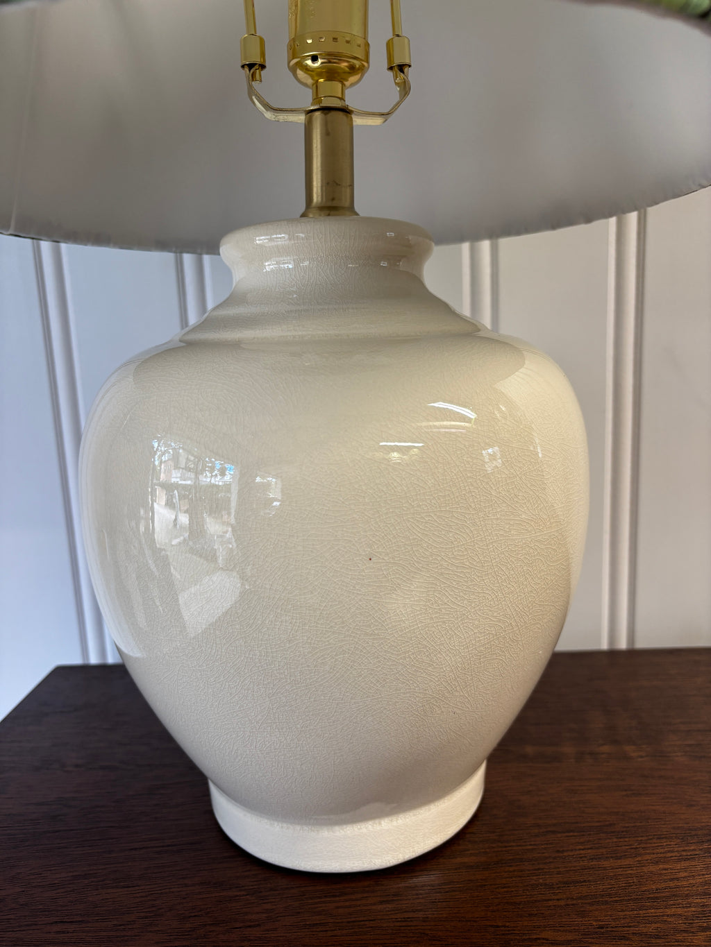 White Ceramic Lamp with Pleated Lampshade