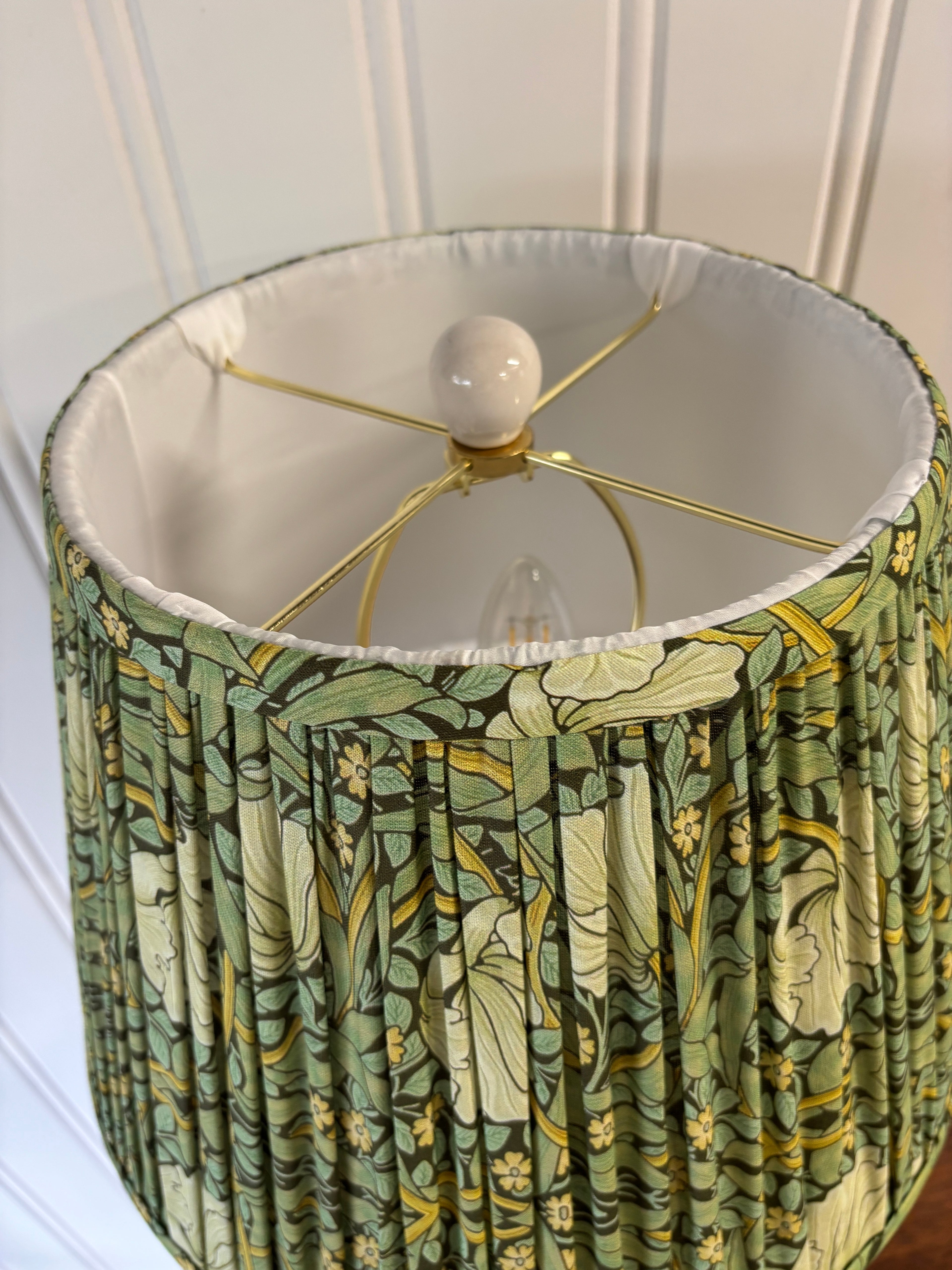 White Ceramic Lamp with Pleated Lampshade