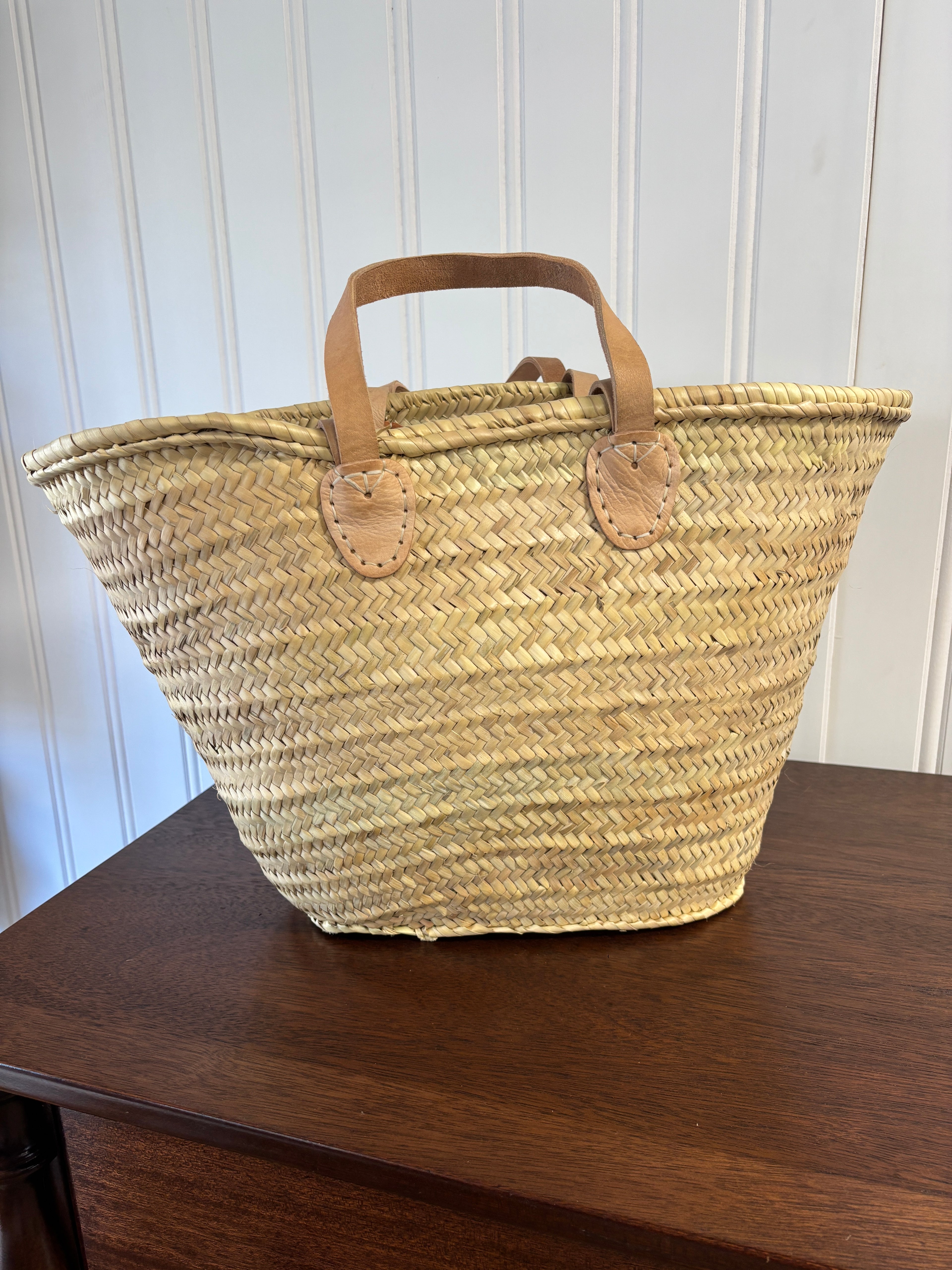 French Market Basket with Double Flat Leather Handles
