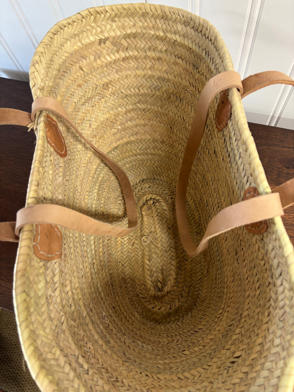 French Market Basket with Double Flat Leather Handles