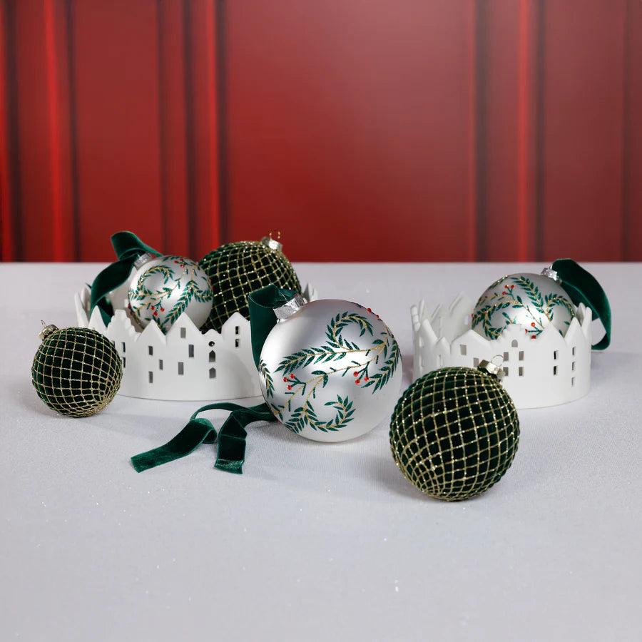 Green Flock with Gold Glass Ball Ornament