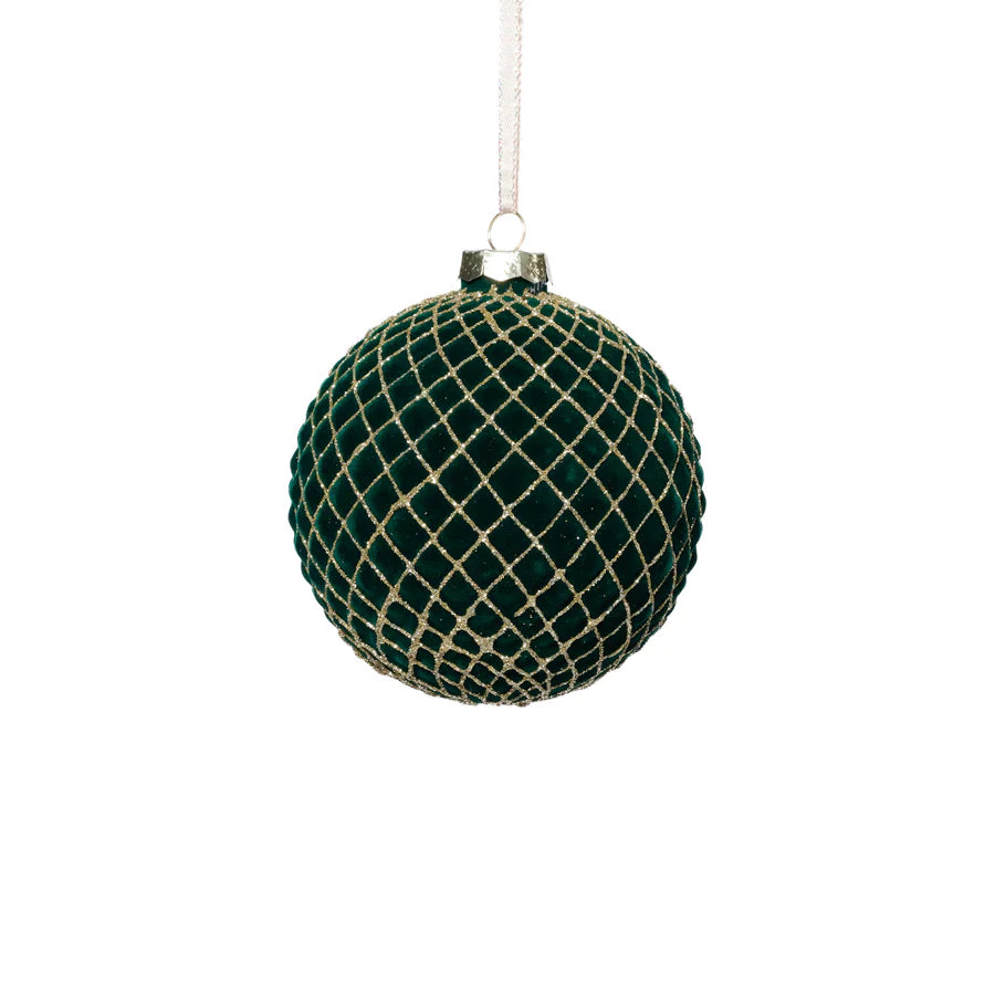 Green Flock with Gold Glass Ball Ornament
