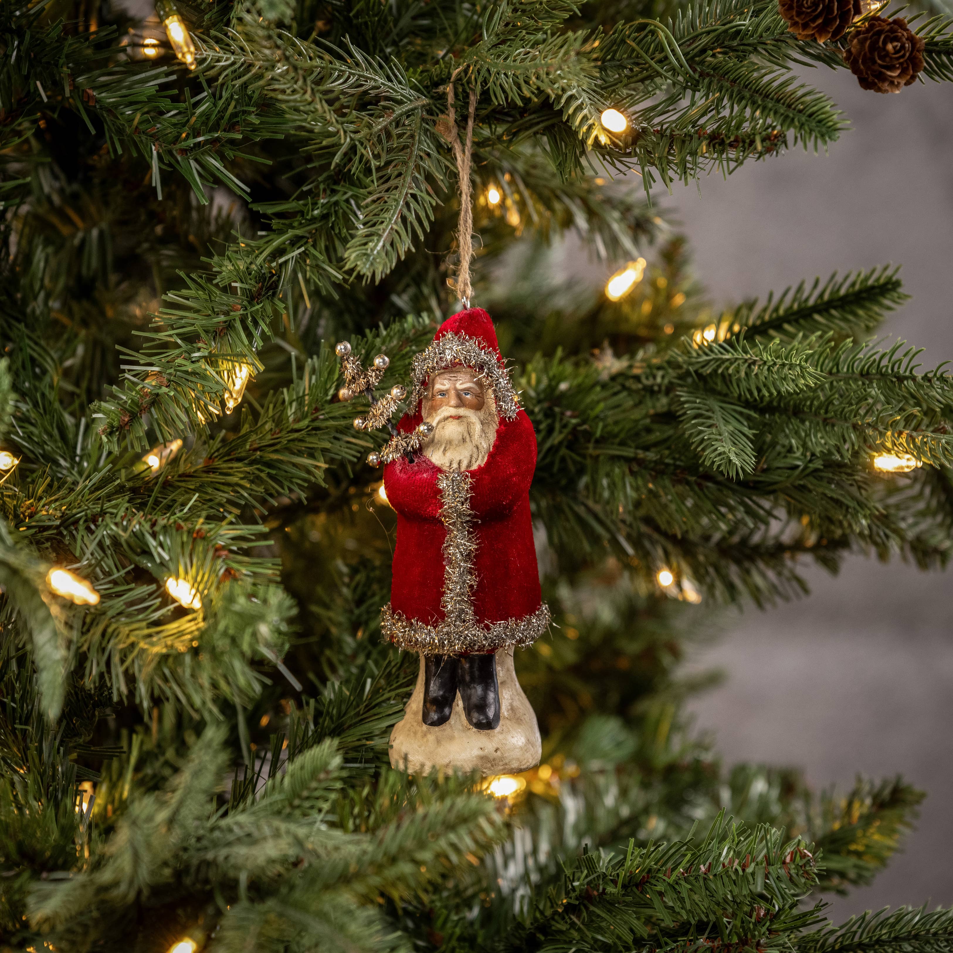 Velvet Belsnickle Santa Ornament- Red
