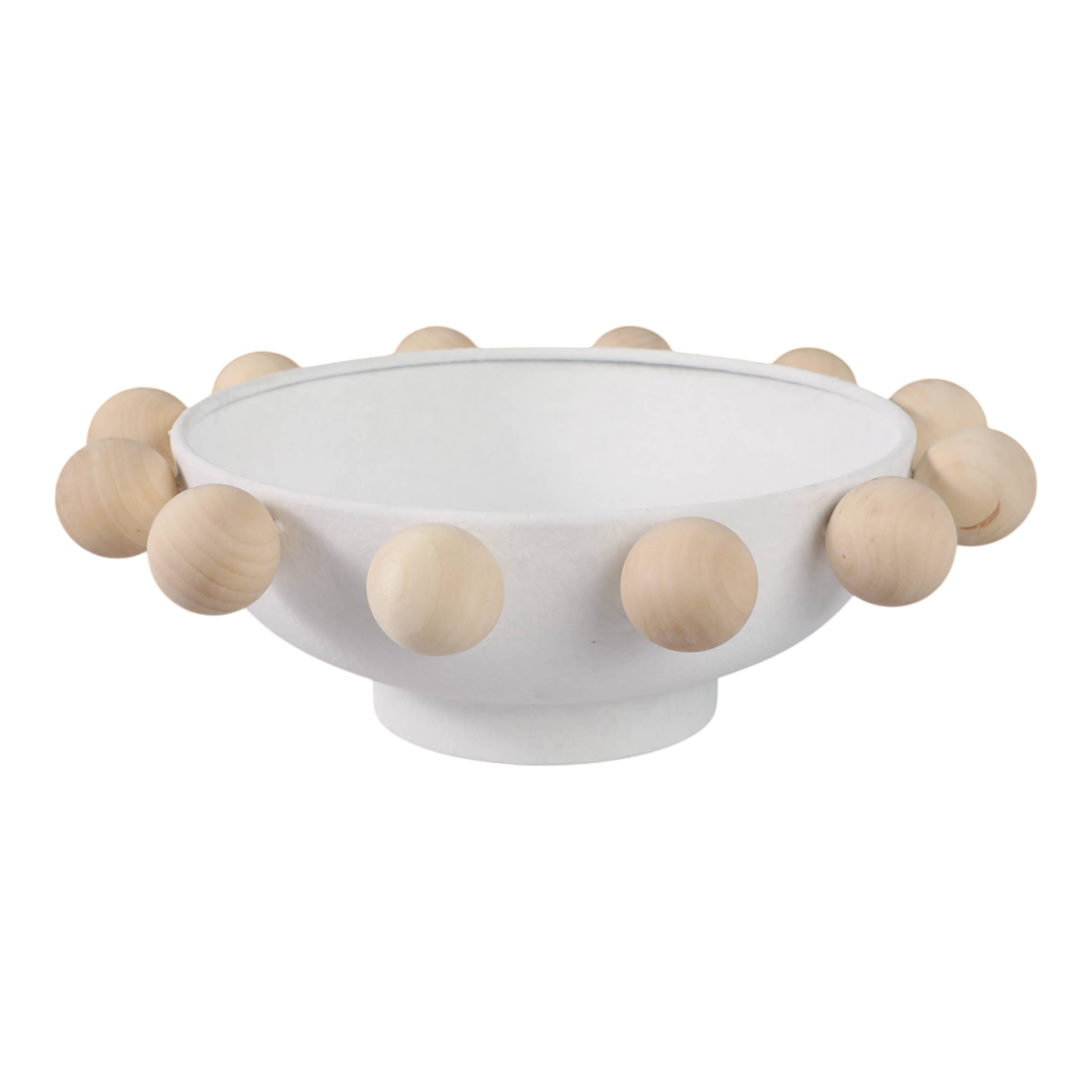 White Wood/Metal Knobs Decorative Bowl