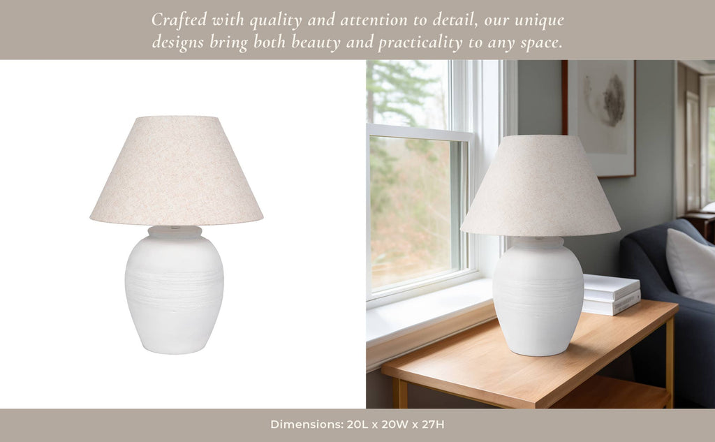Ceramic Tapered Shade Artisan Jug Table Lamp - White, 27 in.