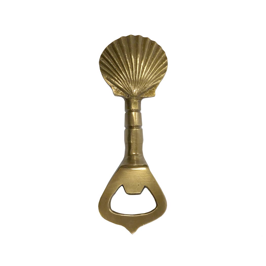 Antiqued Solid Brass Vintage Sea Shell Bottle Opener, 4-1/4"