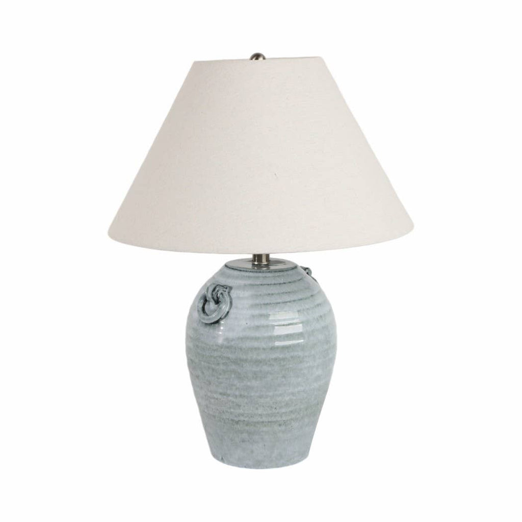 Table Lamp - Blue Ceramic Jug Handles Tapered Shade, 24 in.