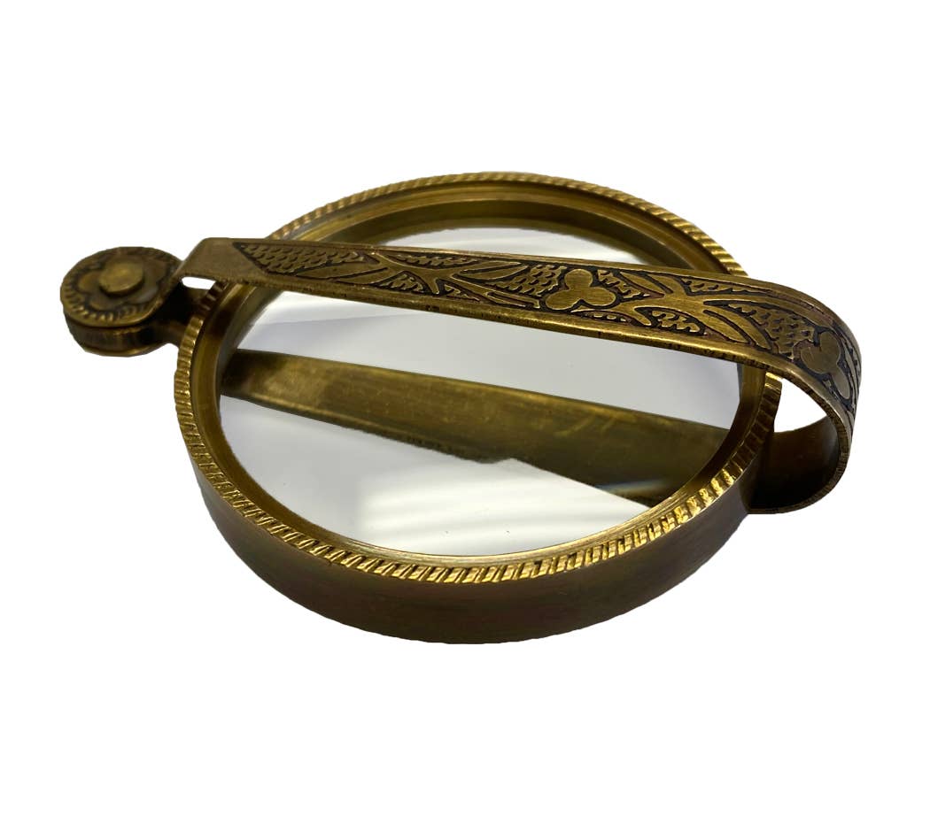 Antiqued Folding Brass Magnifying Glass | Tabletop decor
