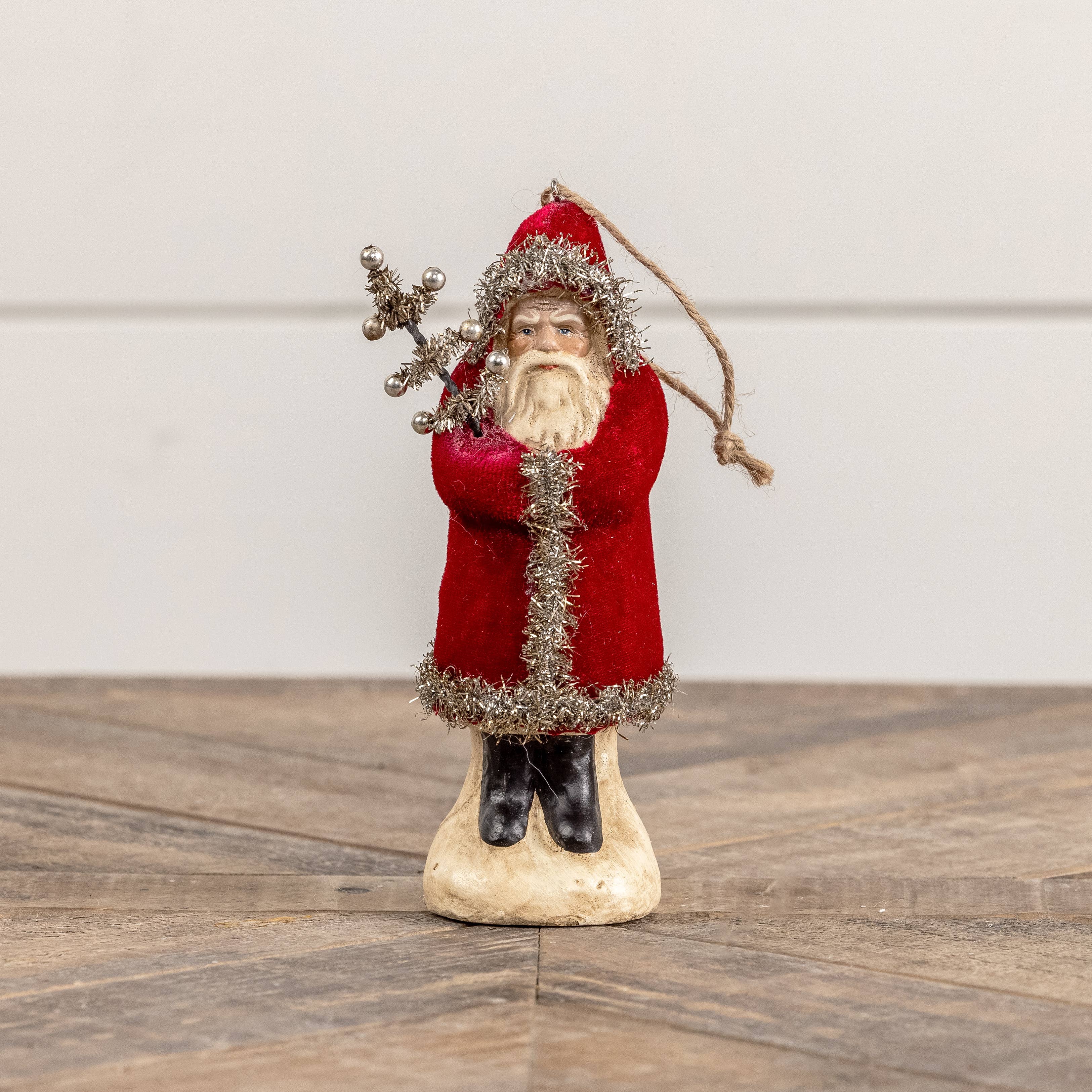 Velvet Belsnickle Santa Ornament- Red