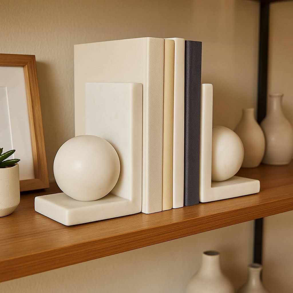 Marble Modern Orb Bookends