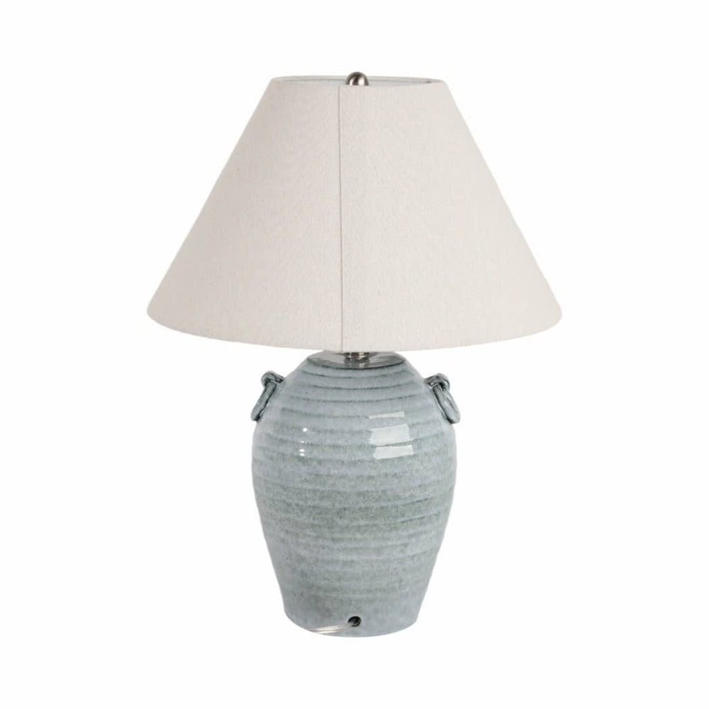 Table Lamp - Blue Ceramic Jug Handles Tapered Shade, 24 in.