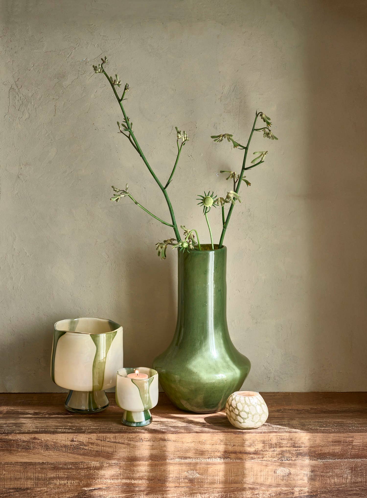 Camou Glass Vase Olive Dia 6.9": Olive / Glass