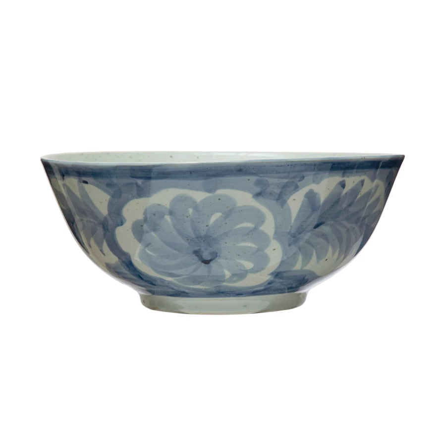 Hand-Painted Stoneware Bowl- Blue & White