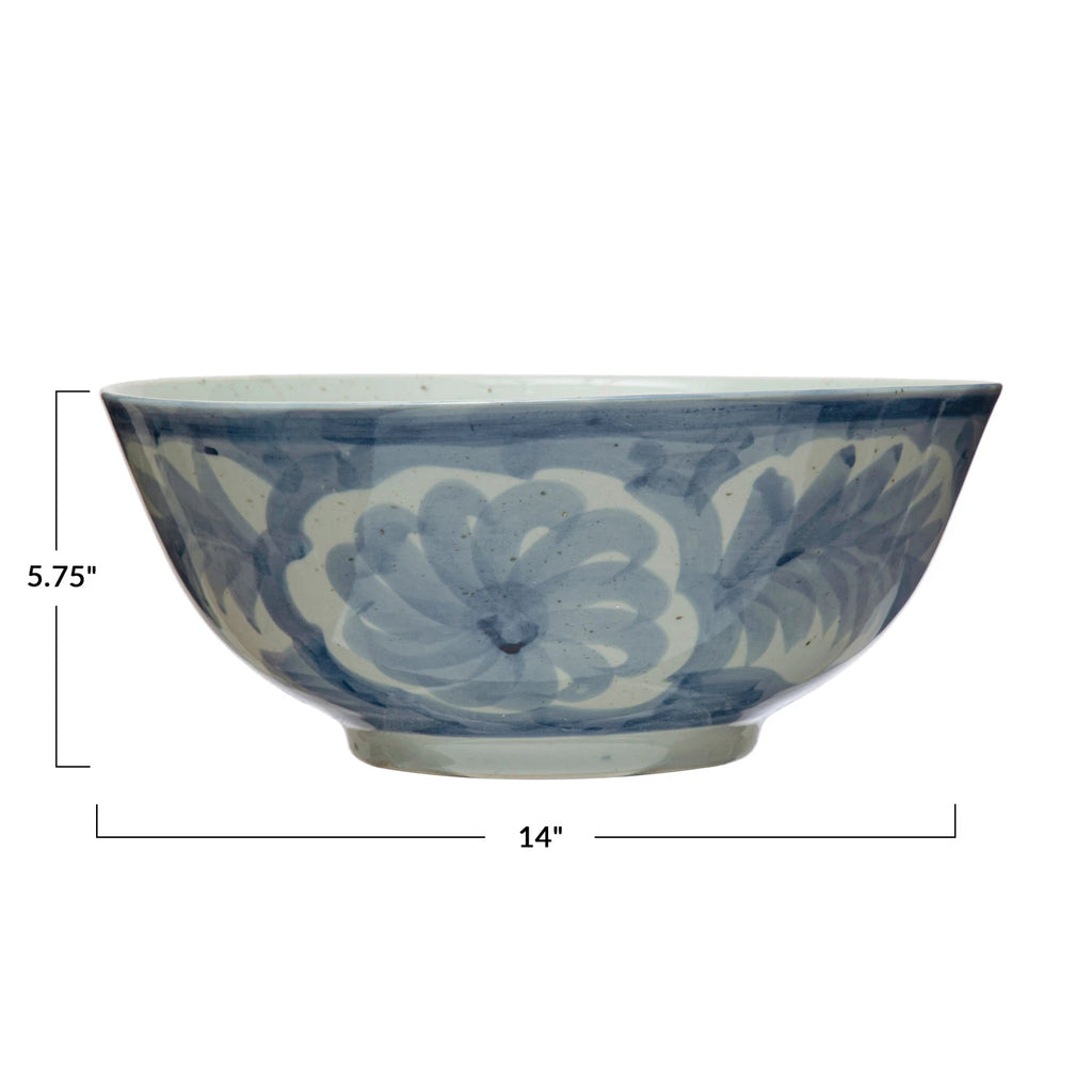 Hand-Painted Stoneware Bowl- Blue & White