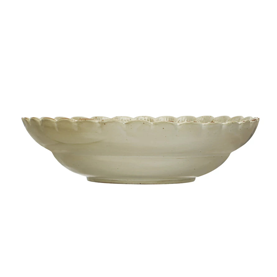 Scalloped Edge Stoneware Bowl- Green