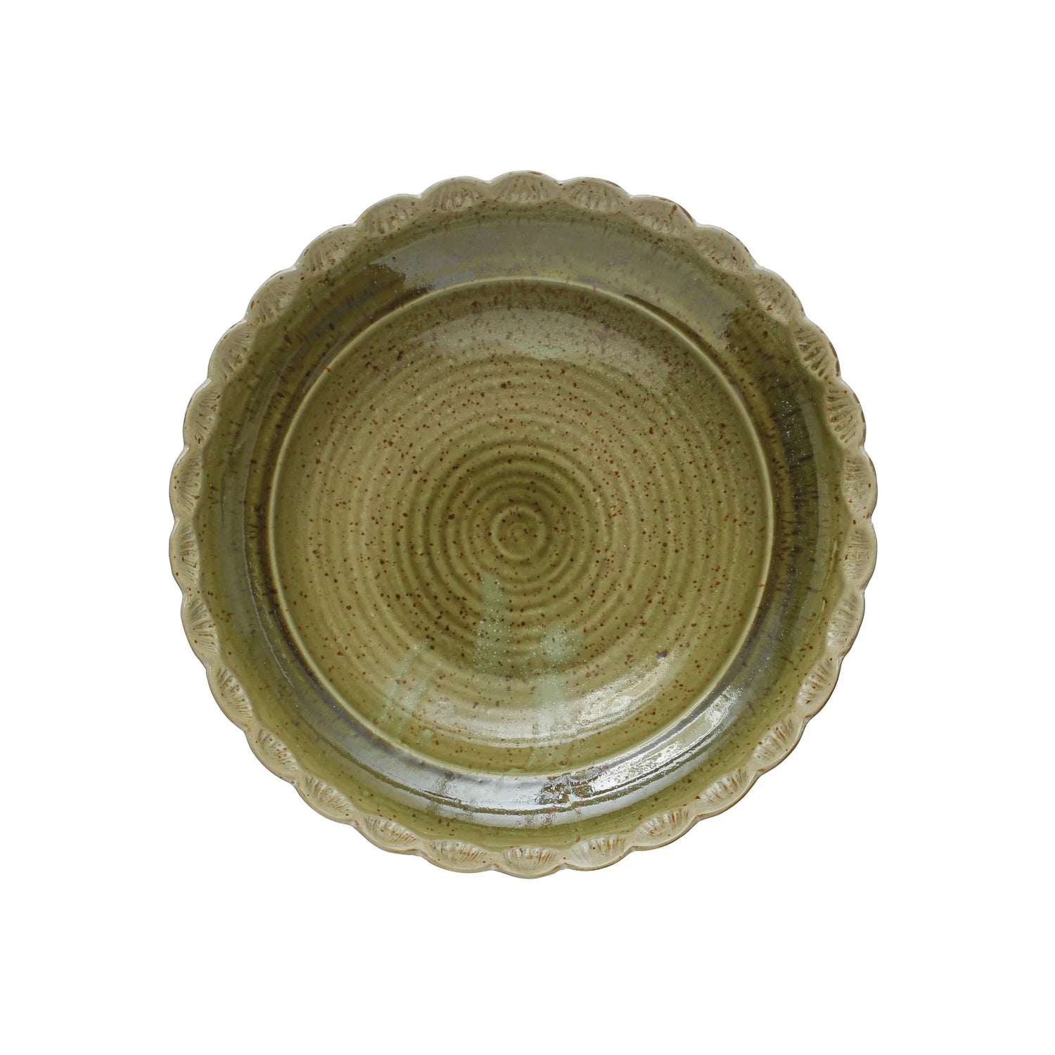 Scalloped Edge Stoneware Bowl- Green