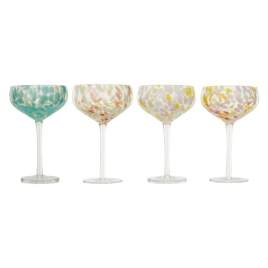 Blown Stemmed Confetti Champagne Glass- Set of 4