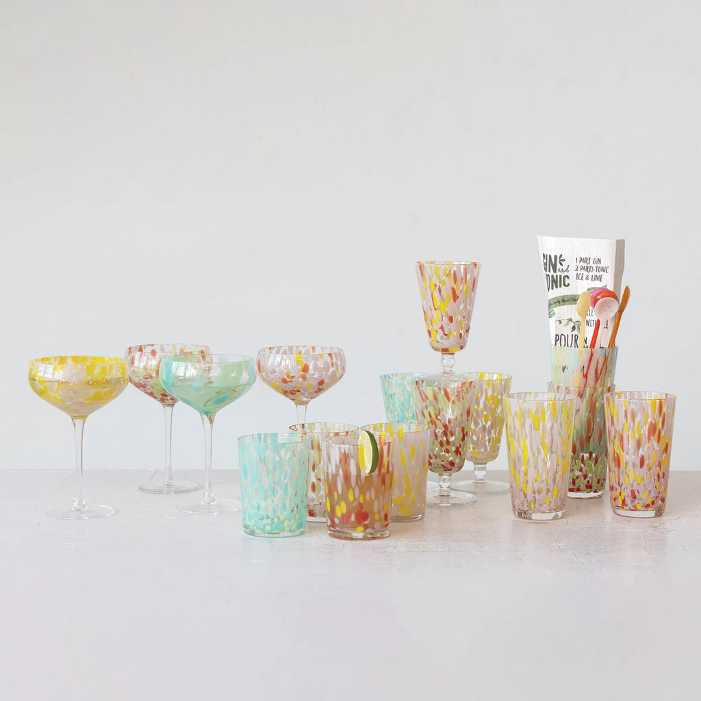 Blown Stemmed Confetti Champagne Glass- Set of 4
