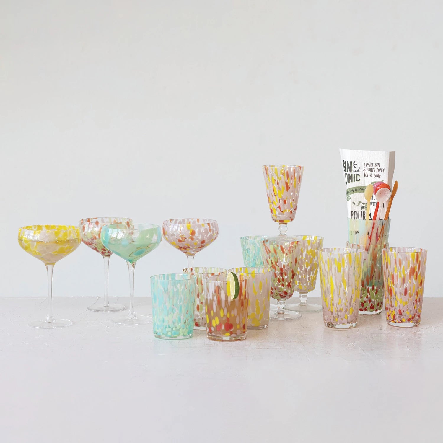 Blown Stemmed Confetti Champagne Glass- Set of 4