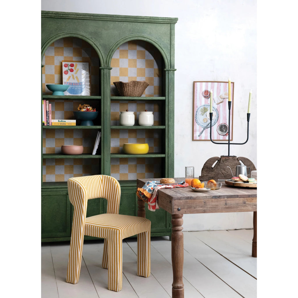 Striped Terry Upholstered Dining Chair- Cream & Yellow