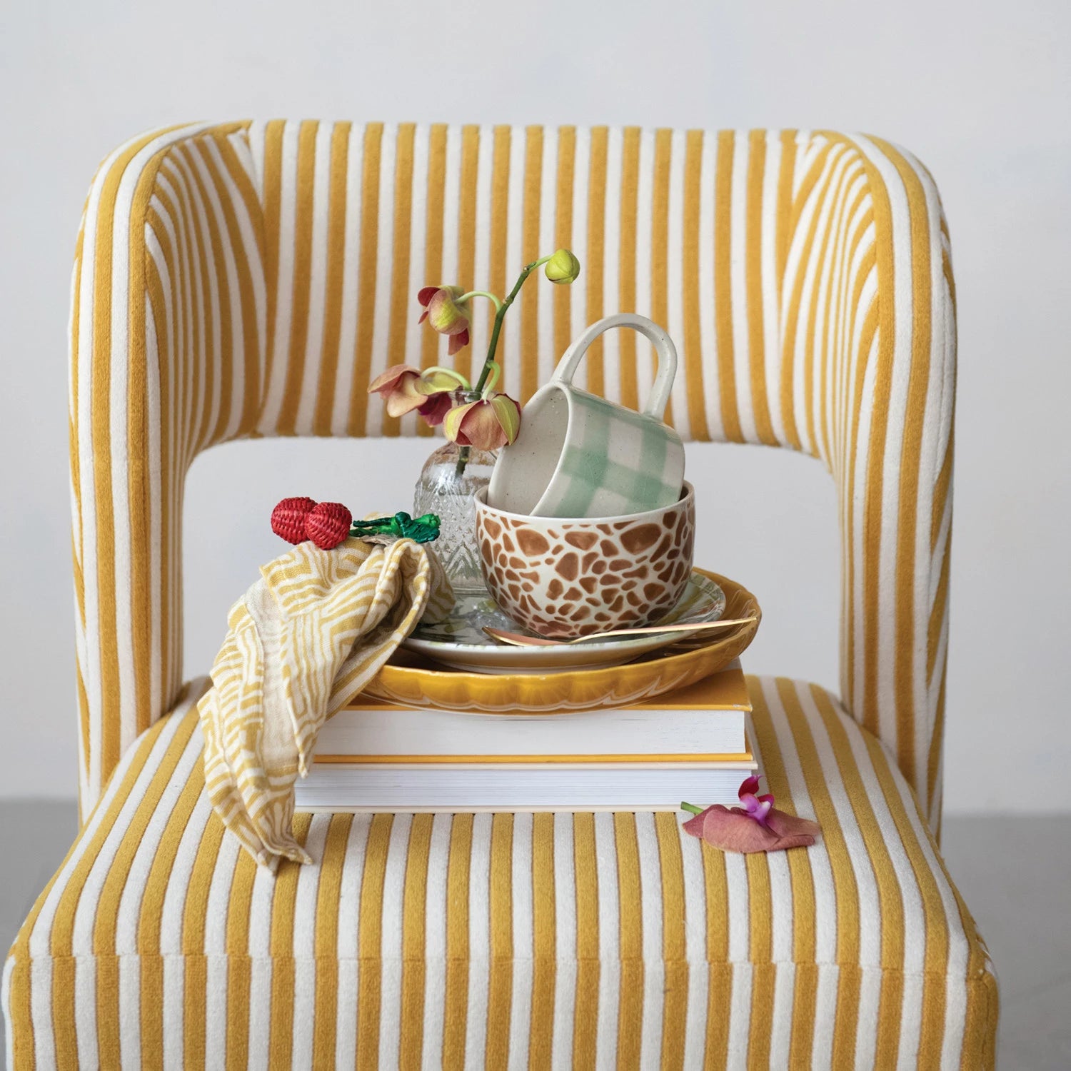 Striped Terry Upholstered Dining Chair- Cream & Yellow