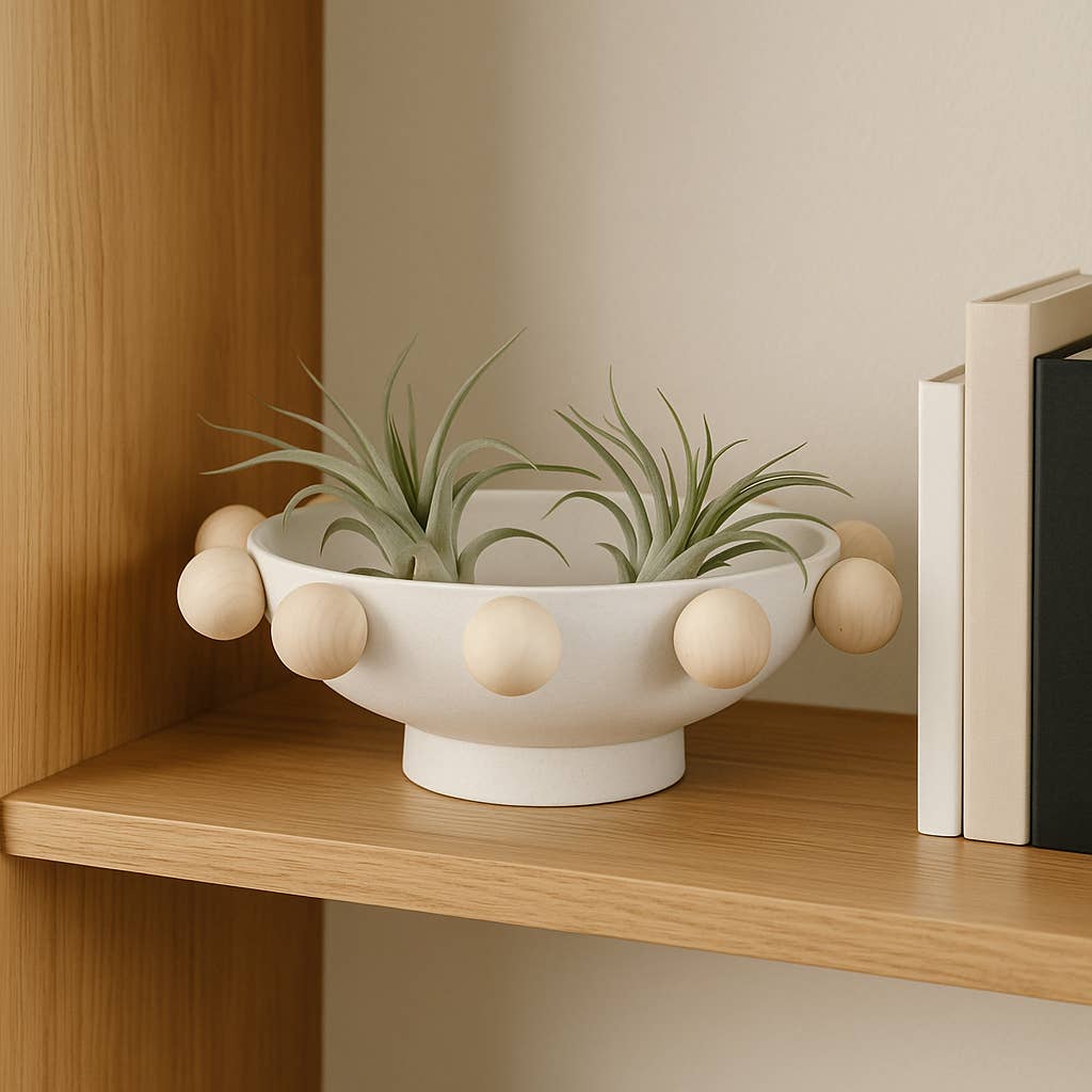 White Wood/Metal Knobs Decorative Bowl