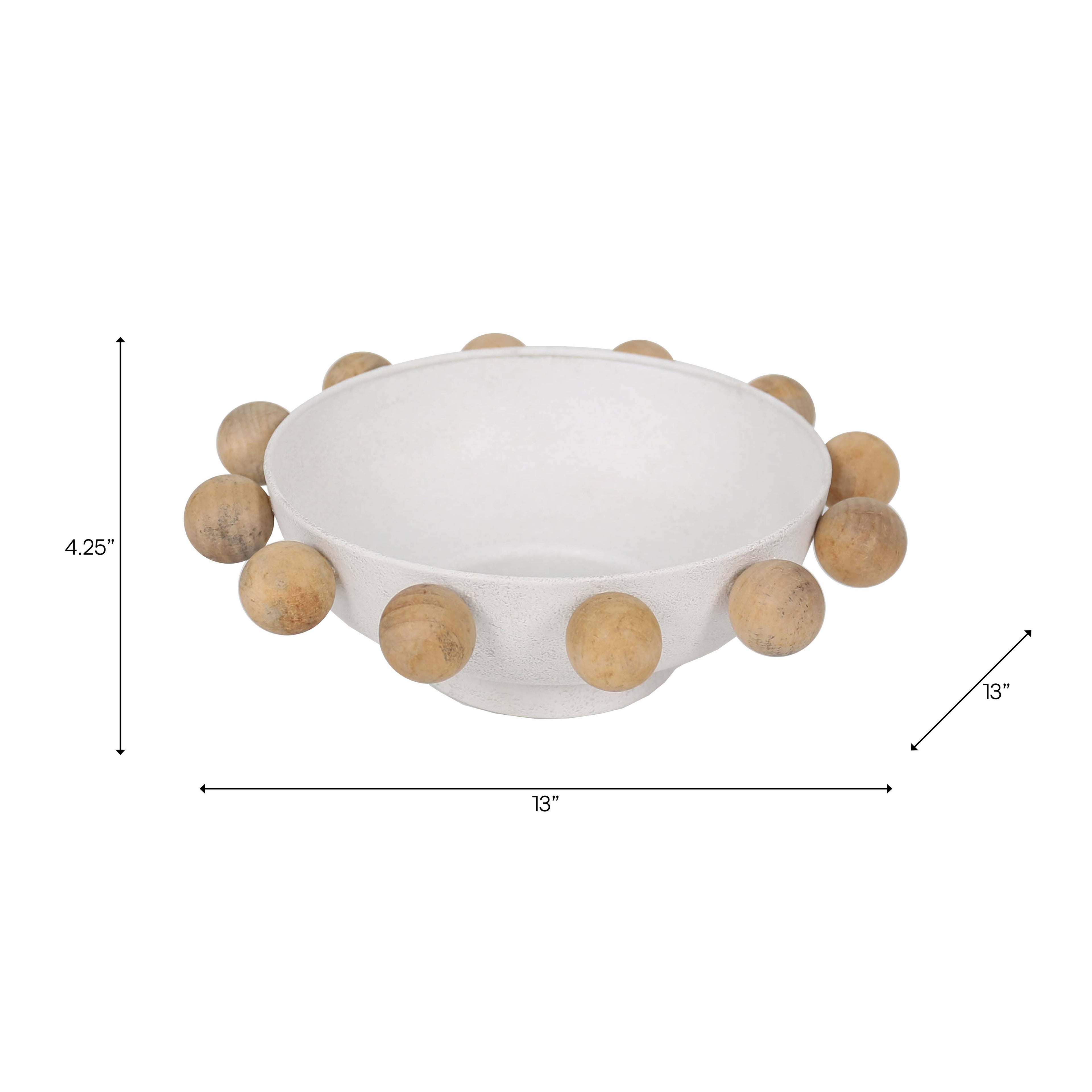 White Wood/Metal Knobs Decorative Bowl