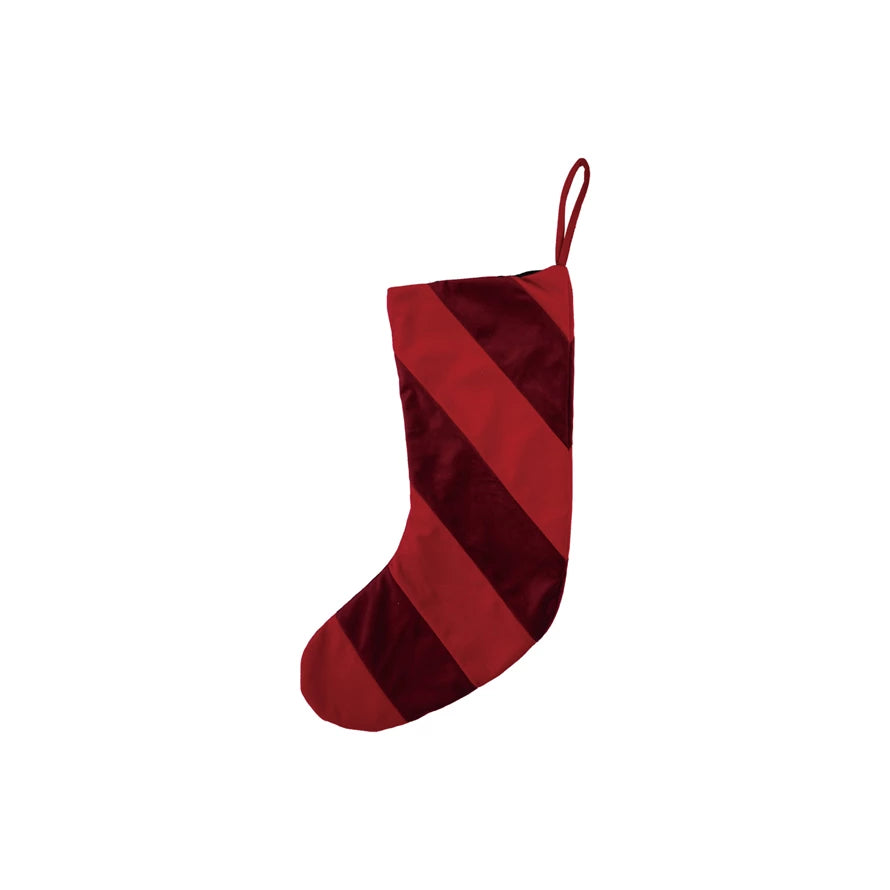 Velvet Striped Stocking- Red
