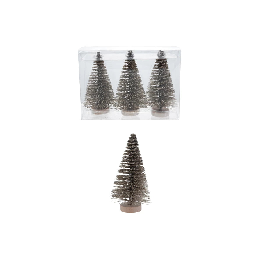 Glitter Bottle Brush Trees- Set of 3