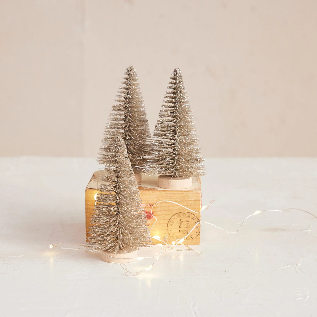 Glitter Bottle Brush Trees- Set of 3